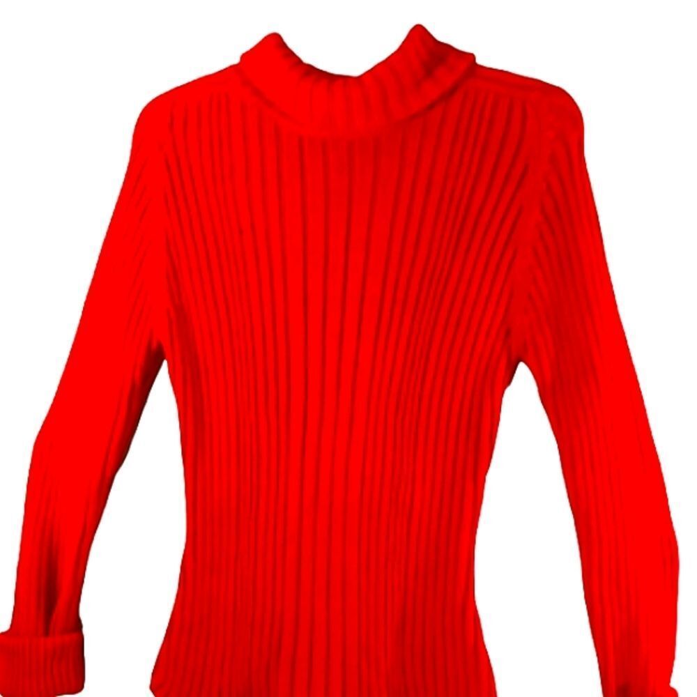 Vintage Thick Red  Cable Knit Women's Cherry Red Turtle Neck Sweater Sz M